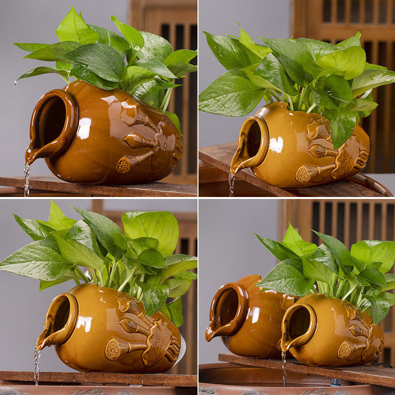 Ceramic Fish Bowl Water Circulation Pot with Glaze, Chinese Style