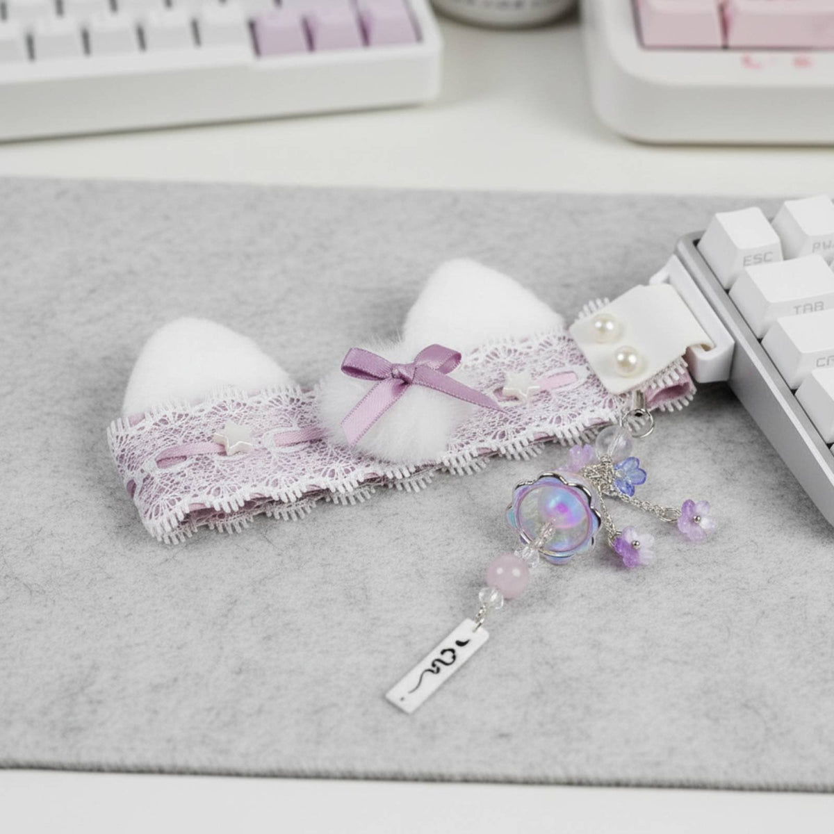Keyboard Cat Ear Strap Handmade Furry Keyboard Ear Accessory Kawaii Design
