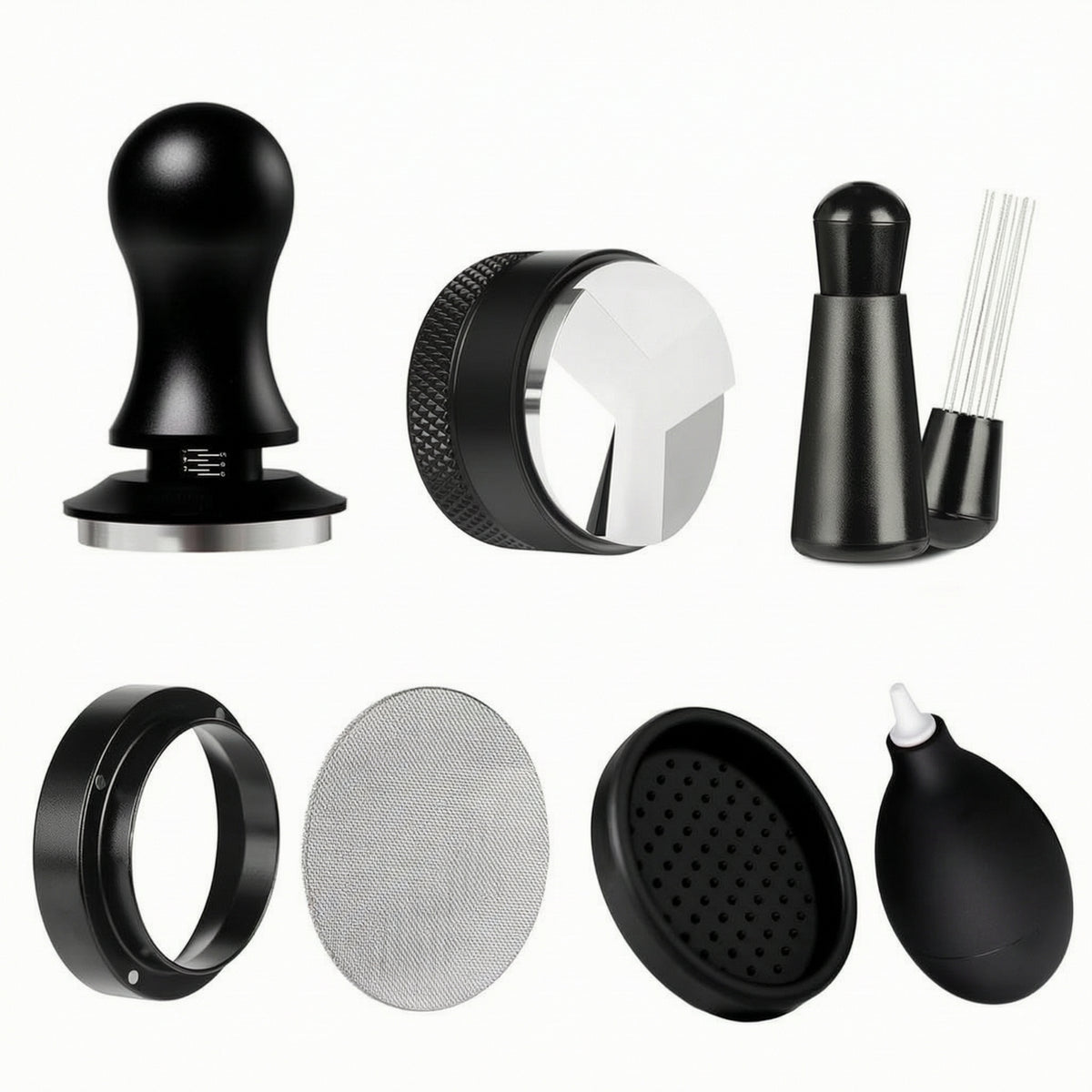 7 Pieces Espresso Accessory Kit Textured Coffee Tamper Distributor Versatile Puck Screen for Baristas