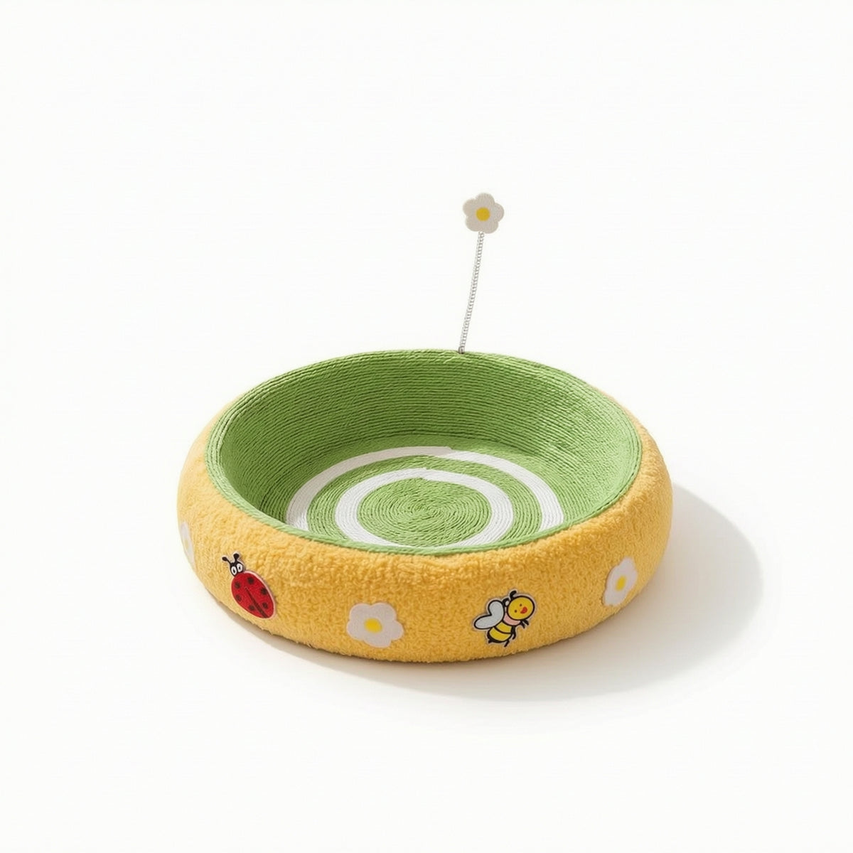 Round Cat Bed with Scratcher Woven Cat Scratching Lounge Large Curved for Kittens, Living Room