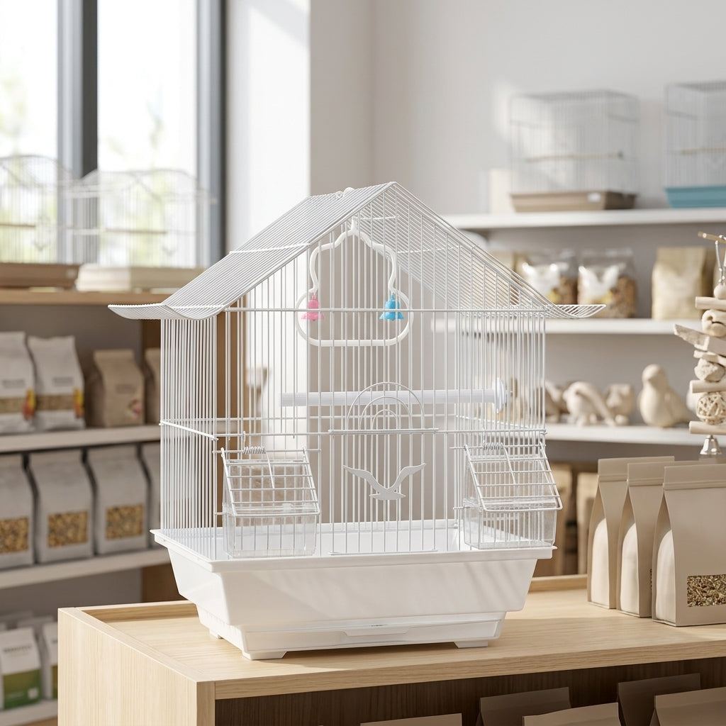 House Roof Small Bird Cage, Iron Wire Parakeet Cage for Budgie Parakeet, Secure Finch Cage with Removable Tray, Habitat for Finch Canary and Pets