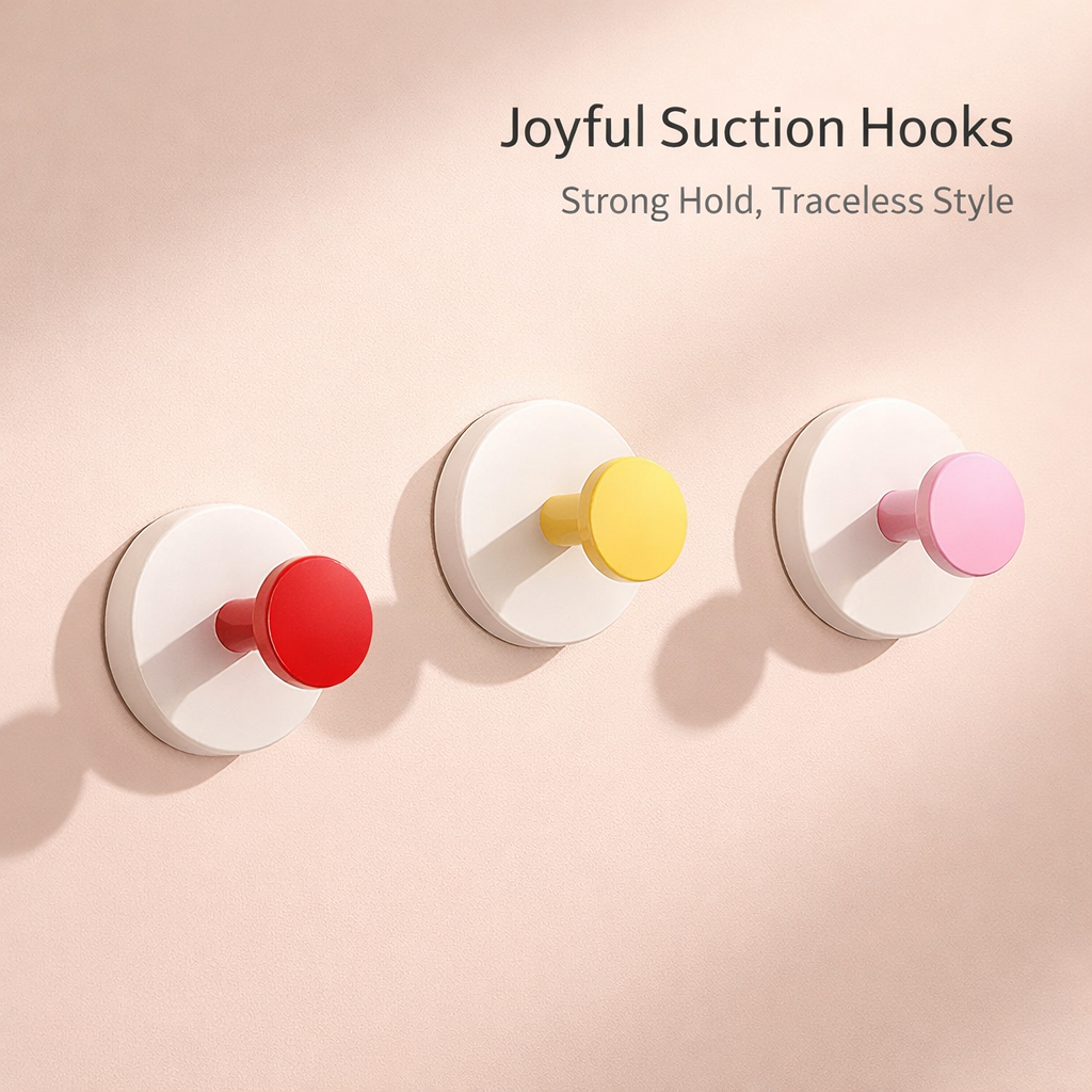 Kitchen Hook for Organization with a Single in a Vibrant Pink Color, Heavy Duty Suction Cup for Students in a Cartoon Style