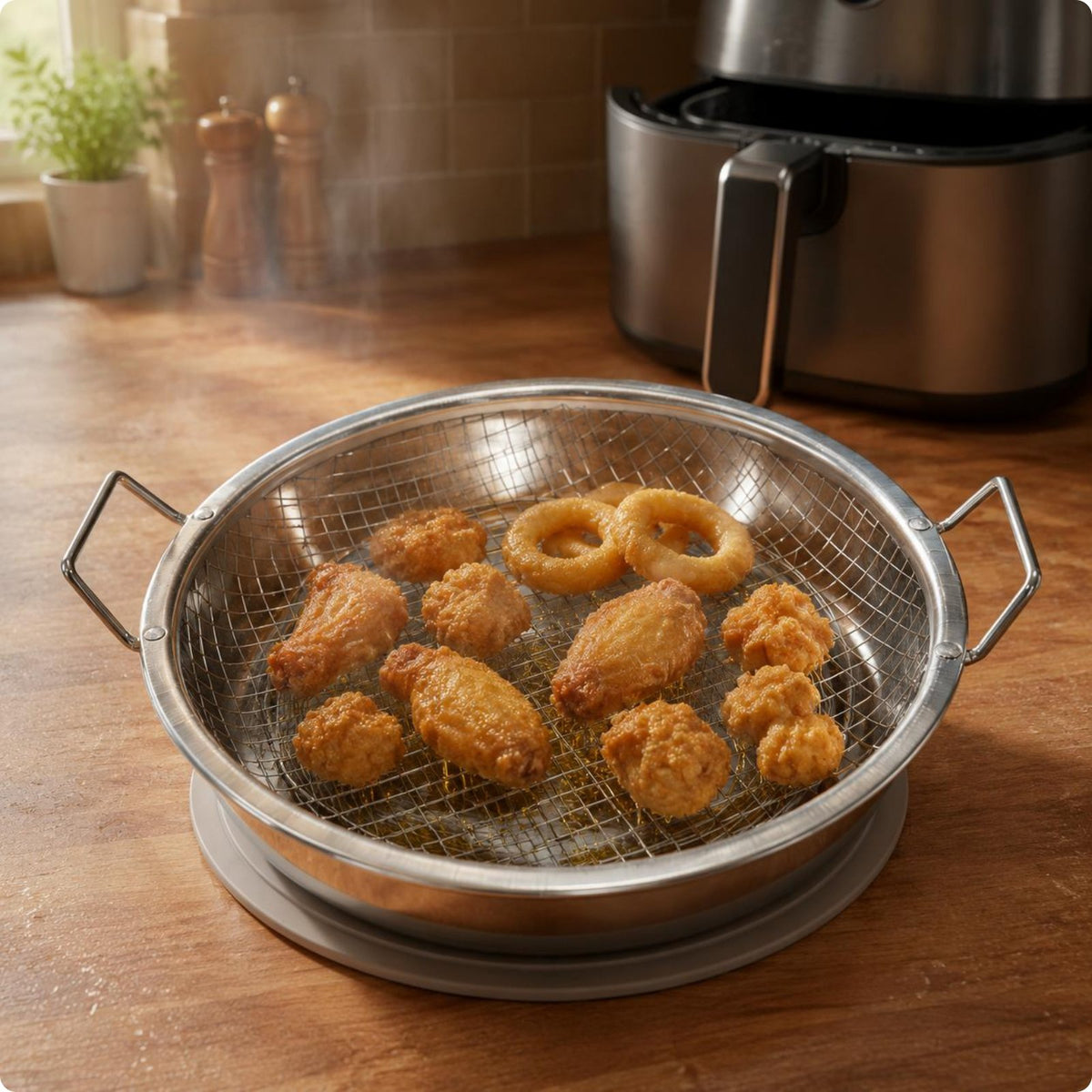 4 Pieces Stainless Steel Fryer Basket Rust-Proof Mesh Draining Rack Raised Feet