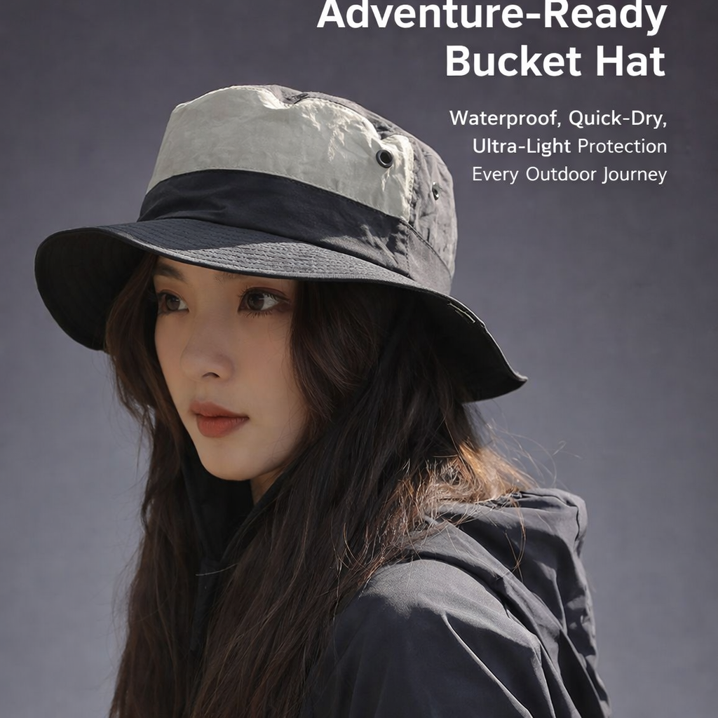Waterproof Hat for Men Women, Foldable Fishing with Chin Strap, Quick Dry Wide Brim Rain Lightweight Bucket for Hiking Outdoor