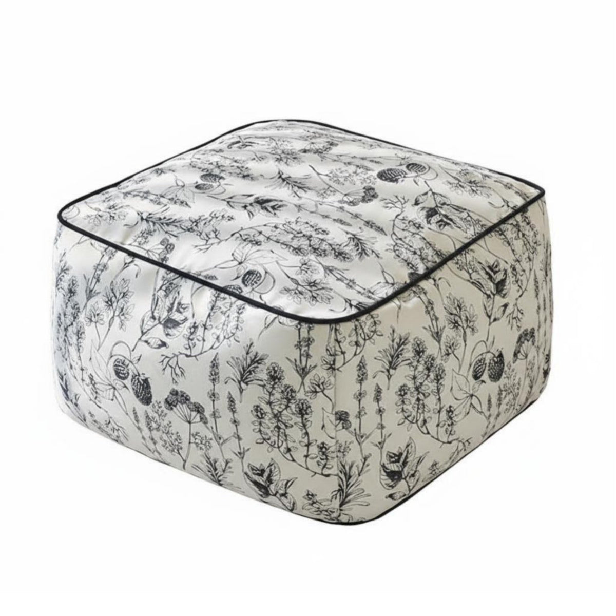 Woven Square Pouf French design Floor seat Black and cream Pattern for Parents