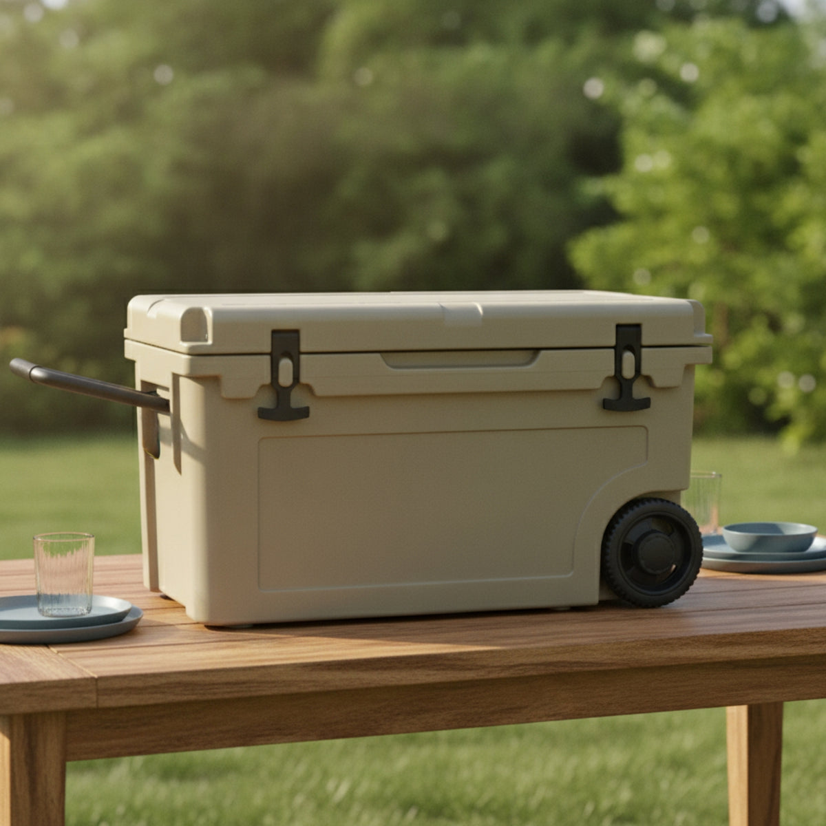 Insulated Hard Cooler with Wheels Portable Wheeled Cooler Large-Capacity Ice Chest Heavy-Duty for Caterers