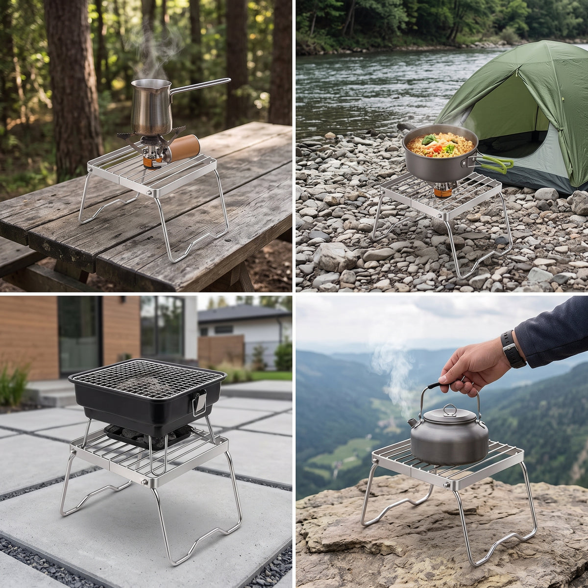Portable 304 Stainless Steel Camping Stove Rack Folding BBQ Grill Pot Stand Mini Gas Stove Support