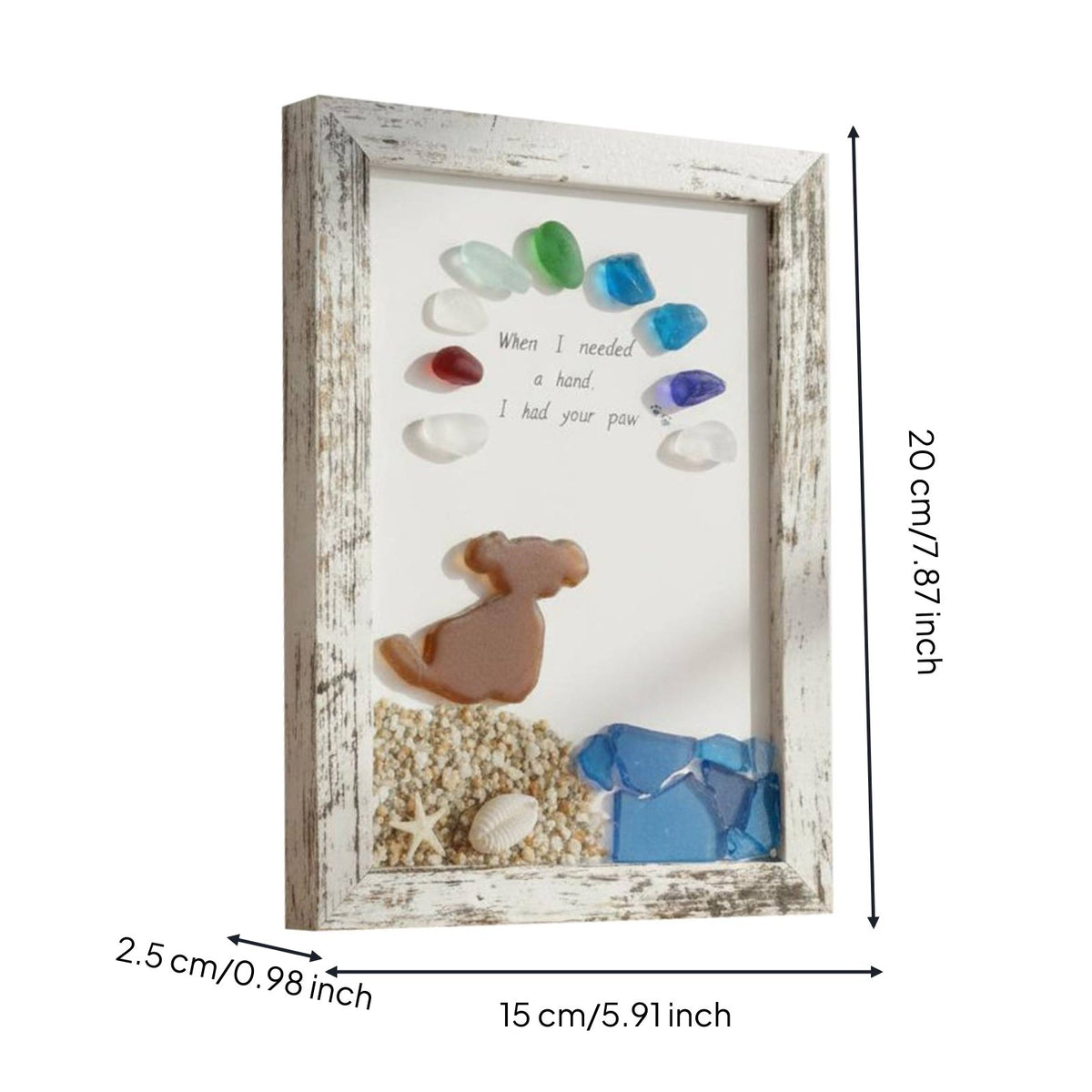Sea Glass Dog Art Handmade Pet Memorial Frame Rustic Design for Tabletop Decor