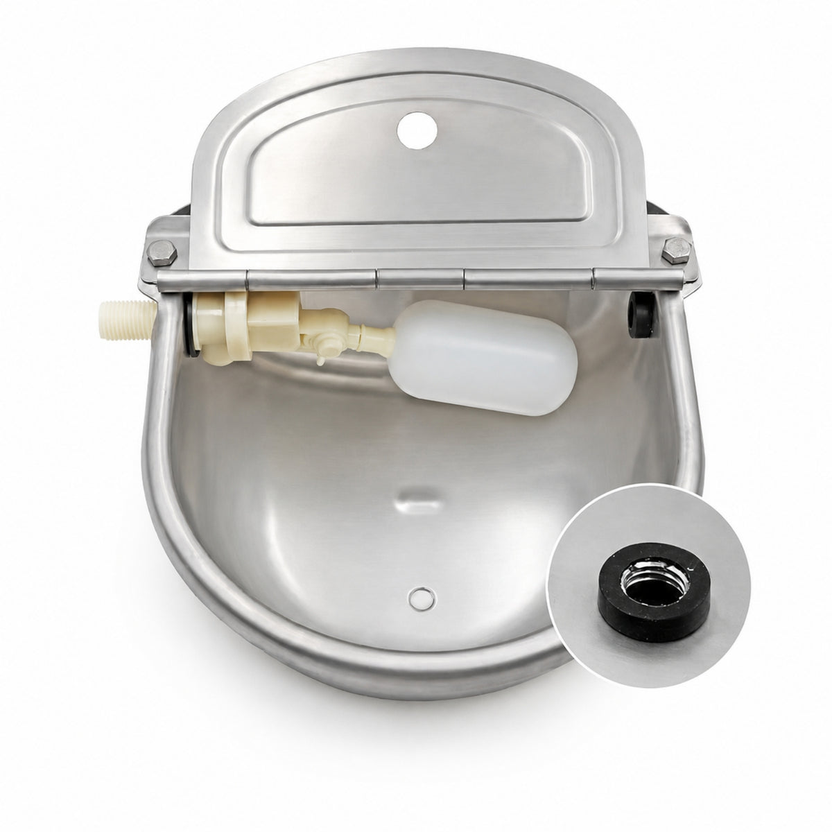 1 Piece Automatic Water Bowl Livestock Waterer Auto Fill Float Valve Float Ball Valve Durable Stainless Steel Rounded Basin Suitable for Farm Animals Pastures Barns