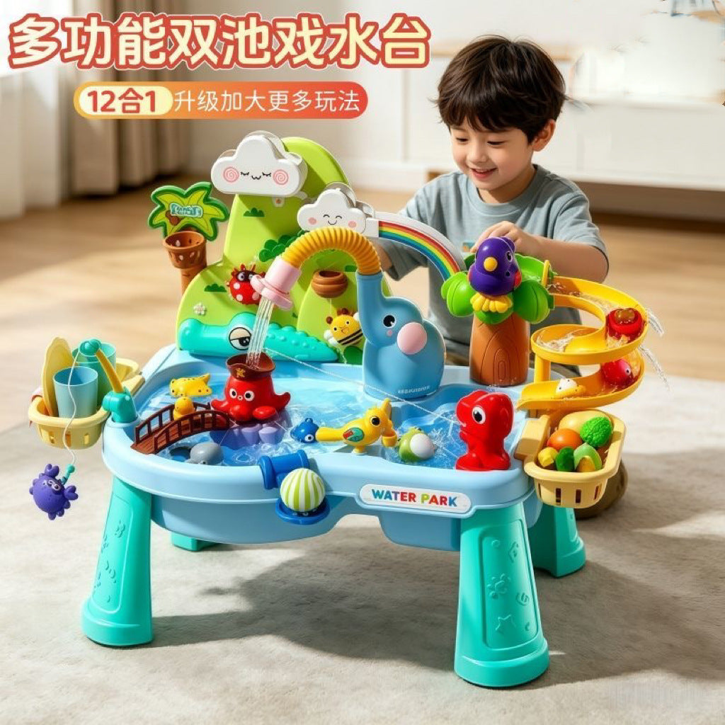 Cross-border Children's Simulation Electric Circulating Water Fishing Double Water Play Pool Slide Water Table Role-play Dishwasher Toy