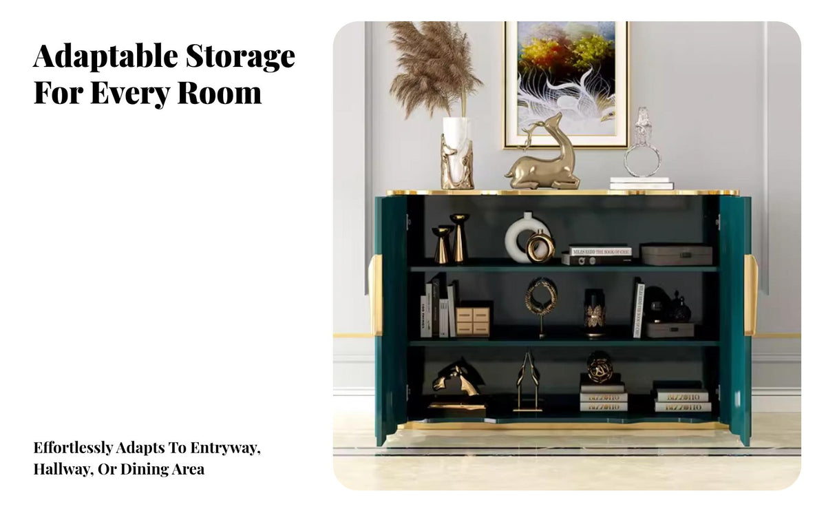 Light Luxury design Wavy Console Table Lacquered Finish Fluted Door Cupboard Floor-Standing Entryway Cabinet Fully Assembled for Interior Decorators, Homeowners, Renters, Hallway, Dining Room, Bedroom