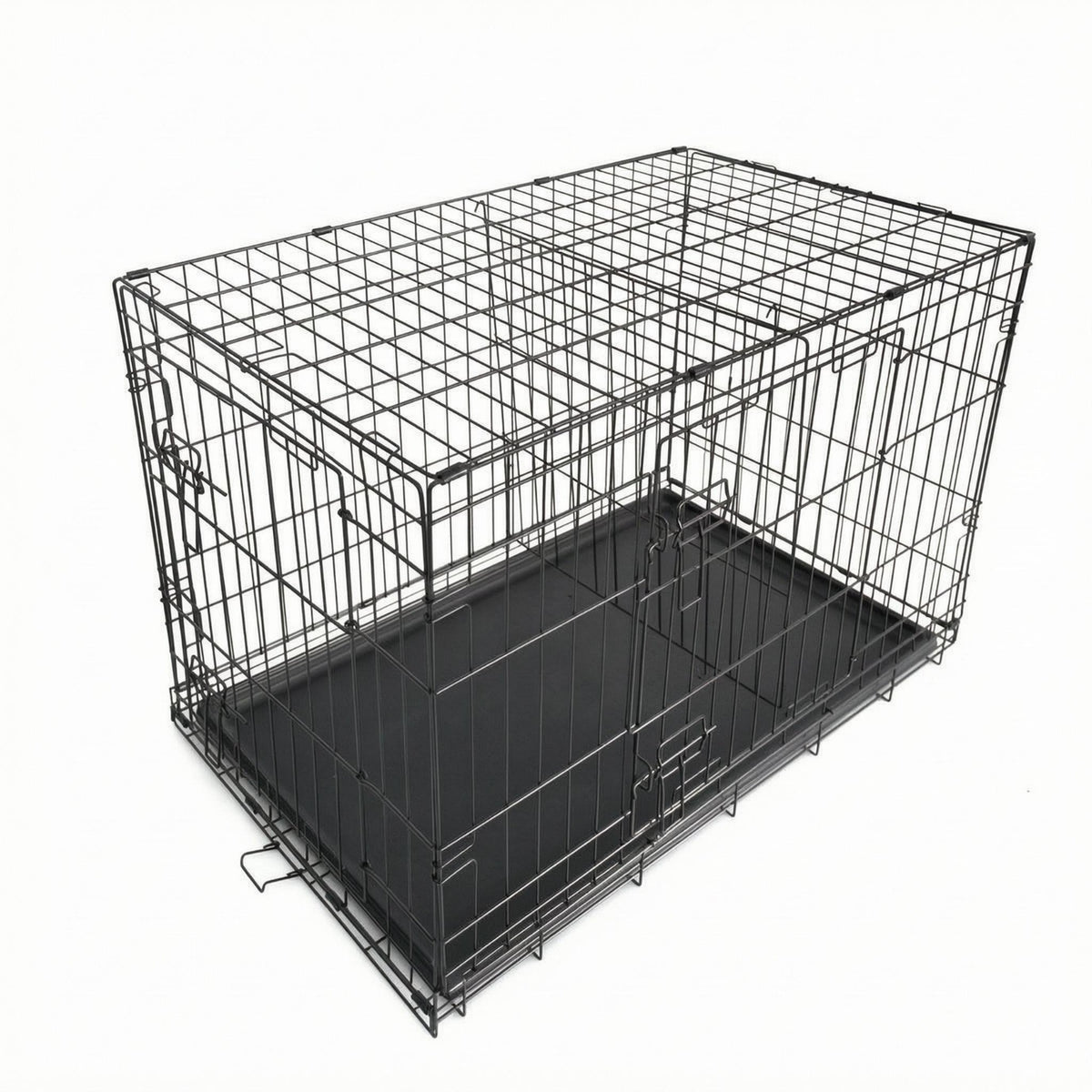 Double Entry Gate Kennel Removable Tray Wire Kennel Crate Black Animal Cage