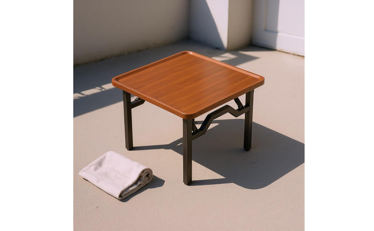 Carbon-Steel Frame Folding Square Game Table 18 Mm Thick Top Folding Game Table Rounded Edges Home Furniture Walnut Finish