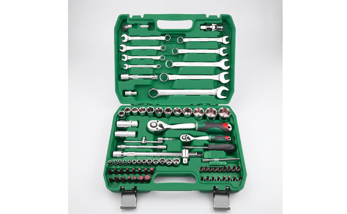 Auto Repair Tool Kit with Carry Case 72-Tooth Mechanics Tool Set with Case Bent-Handle Ratchet and Socket Set for Garage, Roadside Emergency, Workshop