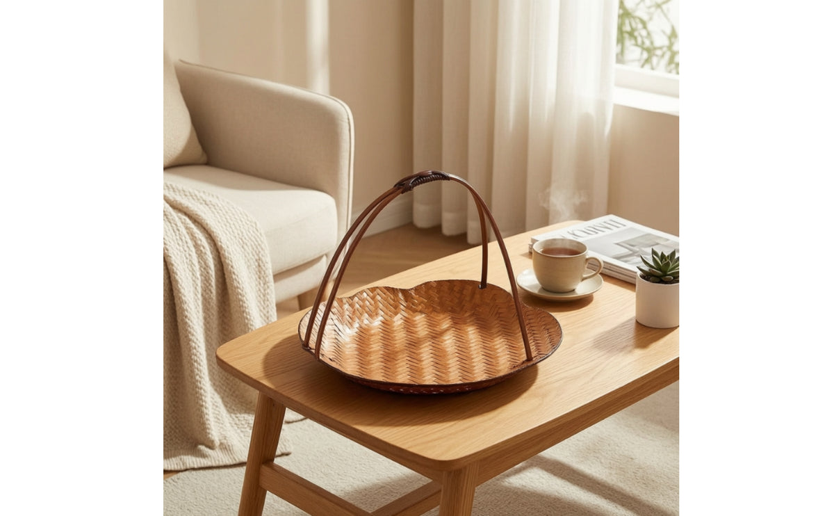 3 Pieces Bamboo Tray with Handle Bamboo Wicker Tray with Handle Artisanal for Hosts, Tea Service