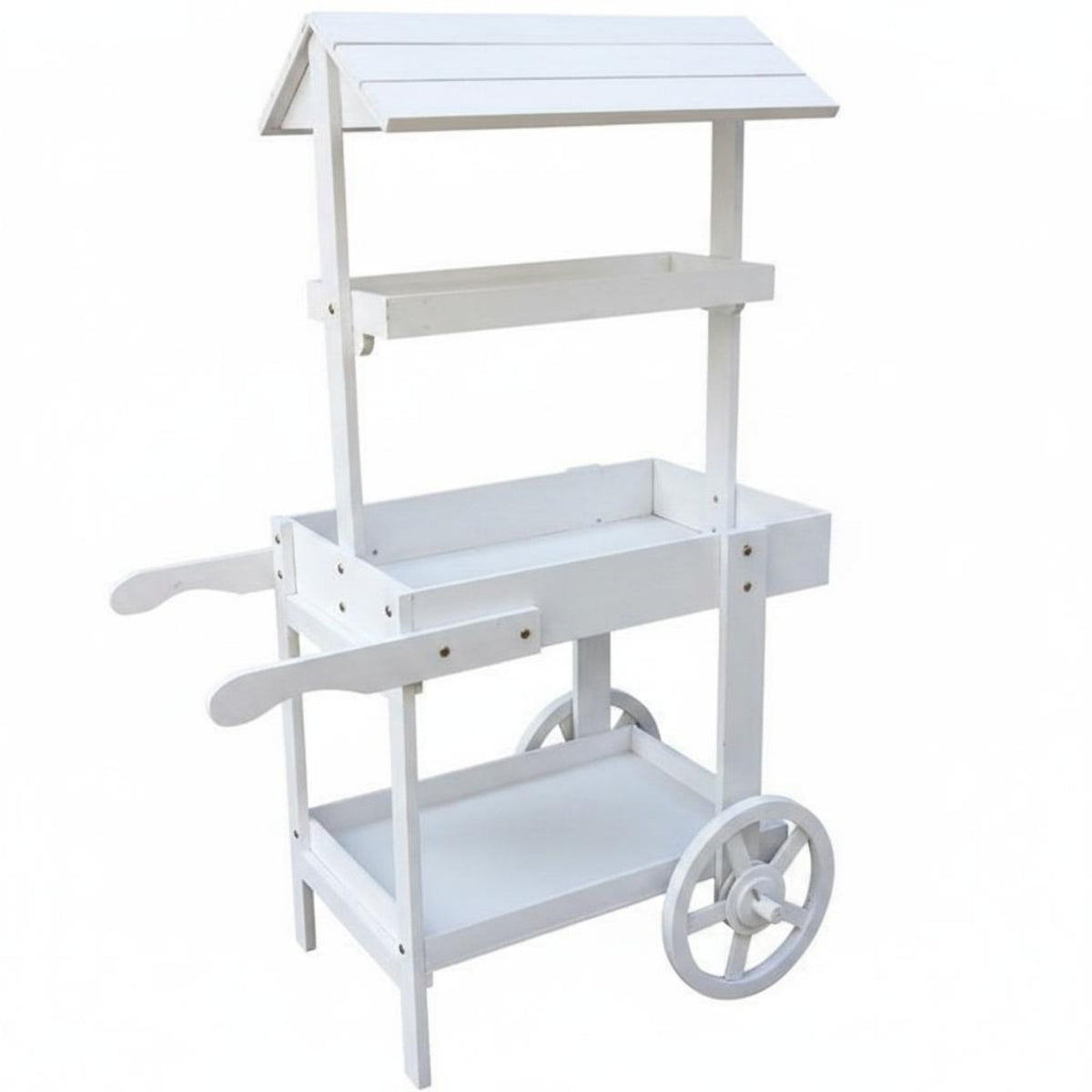 Wheeled Design Rustic Display Trolley Wheels Farmhouse Display Trolley Tiered Shelves for Balcony, Shop Window, Bar