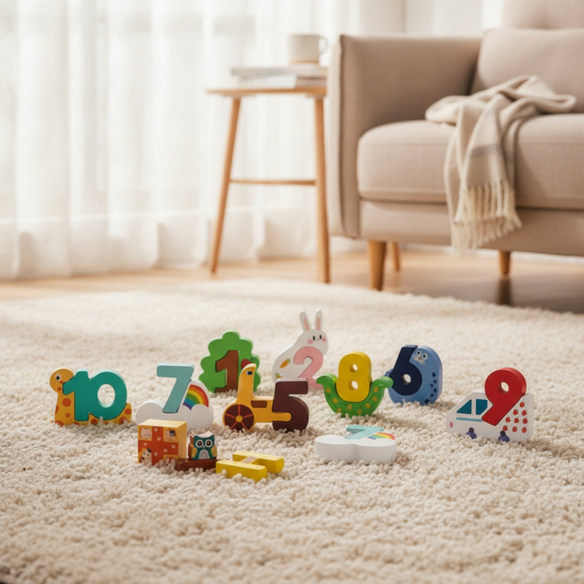 10 Pieces Educational Number Puzzle Colorful Wooden Puzzle with Blocks Preschool Number Blocks Cognitive for Toddlers, Preschoolers, Playroom, Classroom