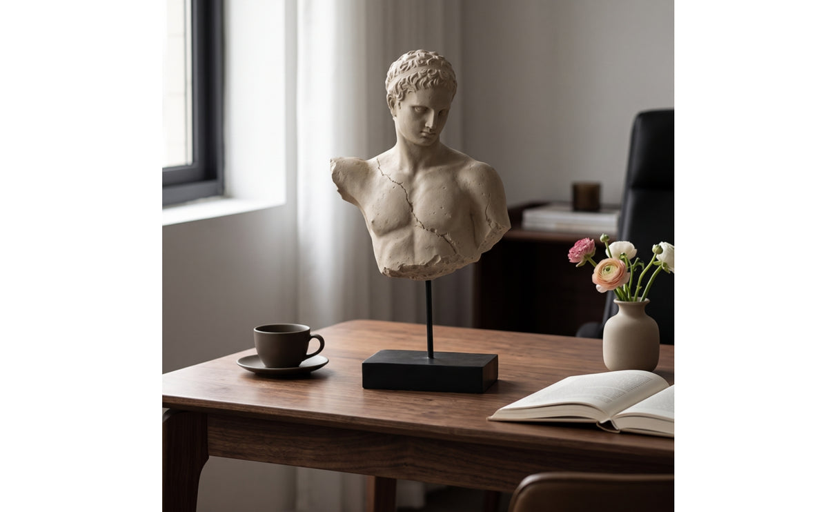 Classical-Inspired Human Figure Sculpture Decorative Tabletop Sculpture Three-Dimensional Head Bust Artistic for Home Decorators, Entryway, Office, Living Room