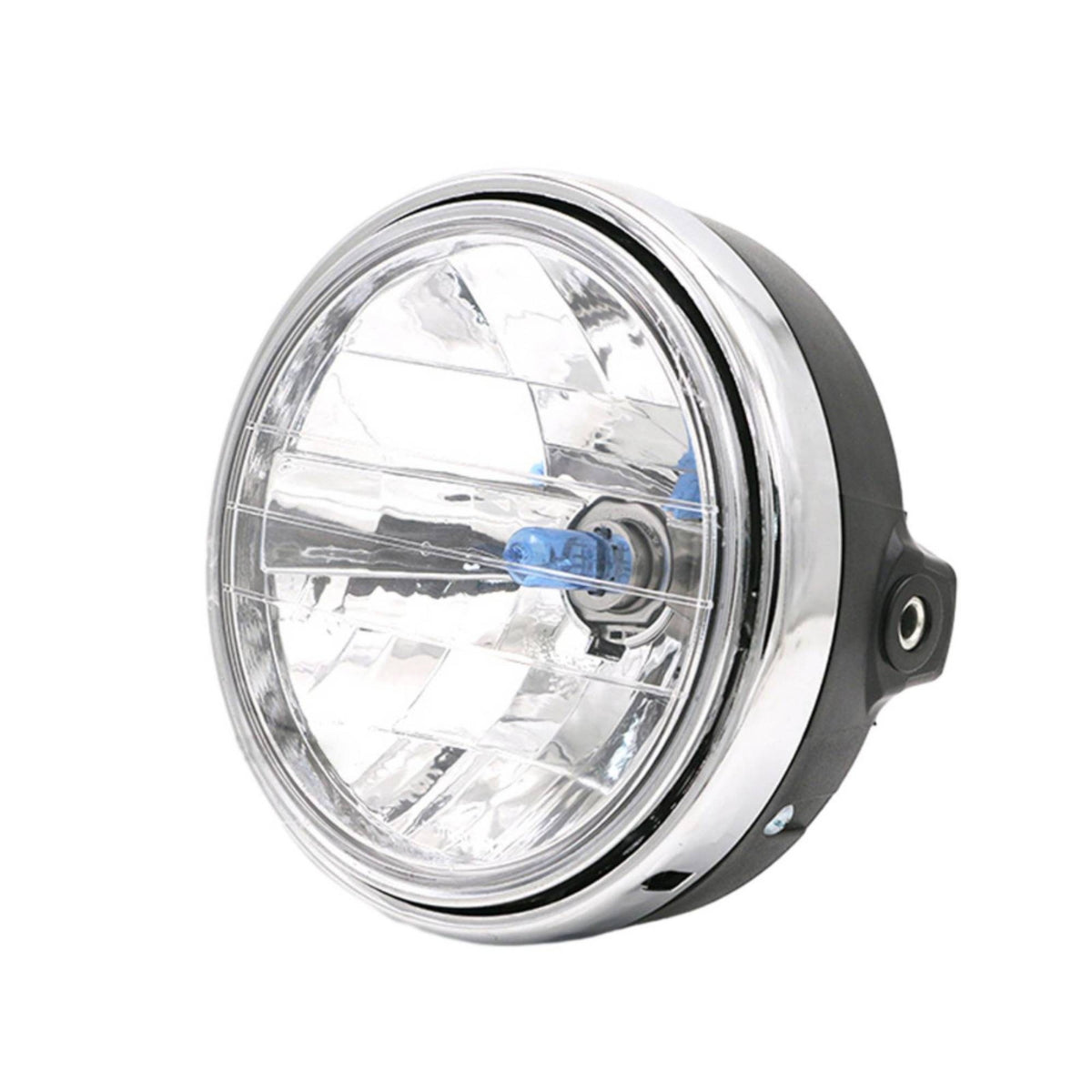 12V Motorcycle Headlight Assembly Aftermarket Round Headlight with Chrome Band Universal Light Lightweight for Motorcyclists