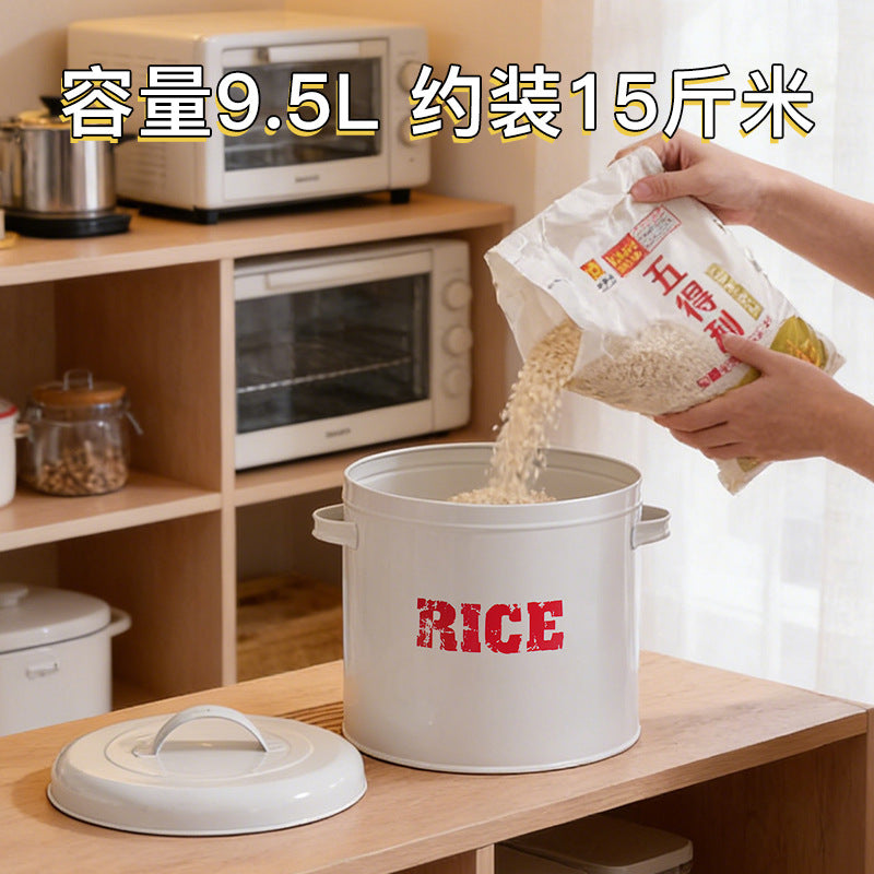 Modern Minimalist Metal Rice Storage Container with Measuring Cup, 9-10L Capacity