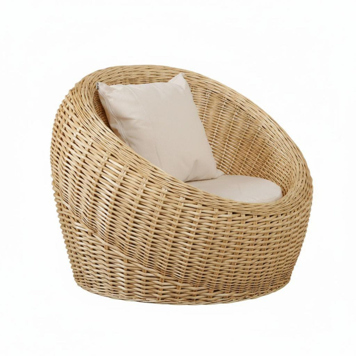 Natural Aesthetic Cushioned Barrel Armchair Comfortable Cushion Woven Seating Breathable Design Tatami-Design Chair Sturdy Frame for Adults, Homeowners, Interior Decorators, Balcony, Living Room, Bay Window, Reading Nook
