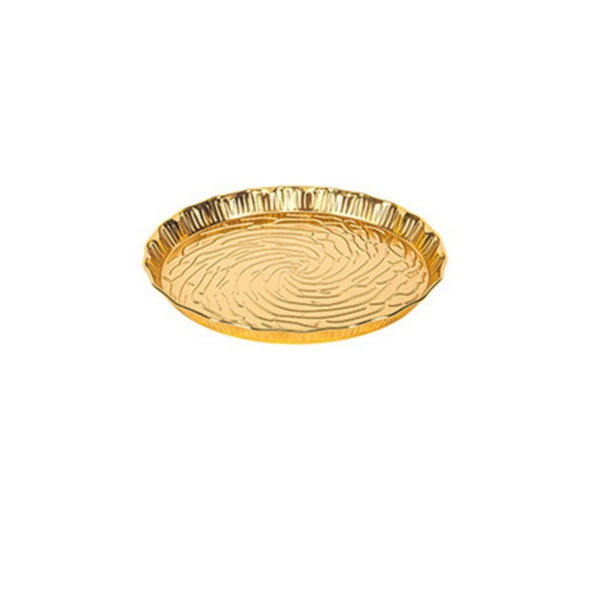 Gold-Colored Tray with Fluted Rim Decorative Tray with Embossed Pattern Lustrous Elegant for Coffee Table, Dining Area, Display Shelf