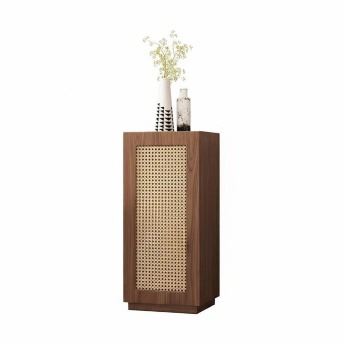 Rattan Door Bedside Cabinet Minimalist Design Nightstand Wide Top Surface