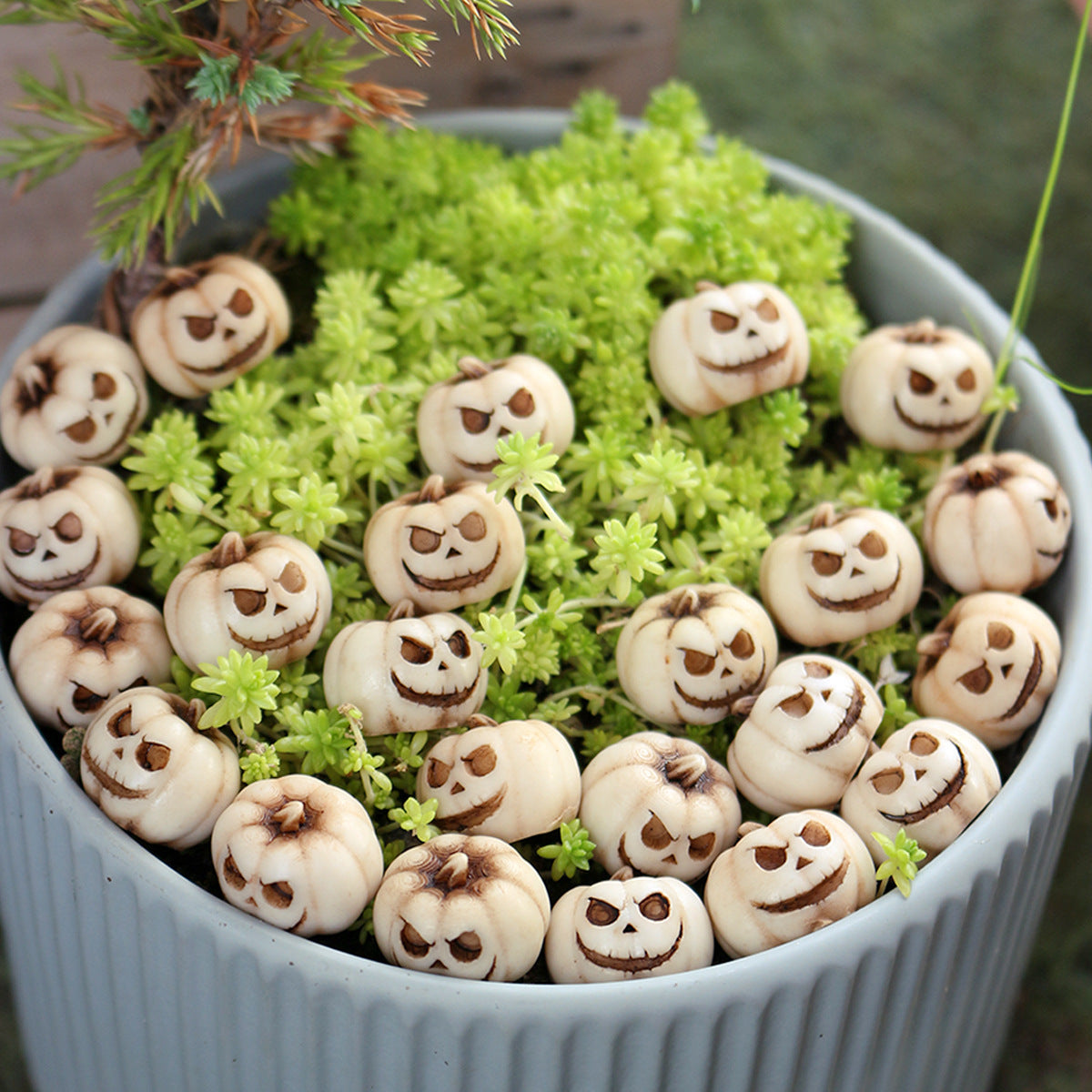 Vintage Style Grimacing Pumpkin Figurine Halloween Home Garden Micro Landscape Resin Craft