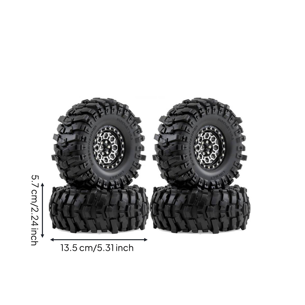 4 Pieces RC Crawler Tire with Beadlock Rim off-Road Beadlock Wheels RC Wheel and Tire Assembly Deep Groove for Hobbyists