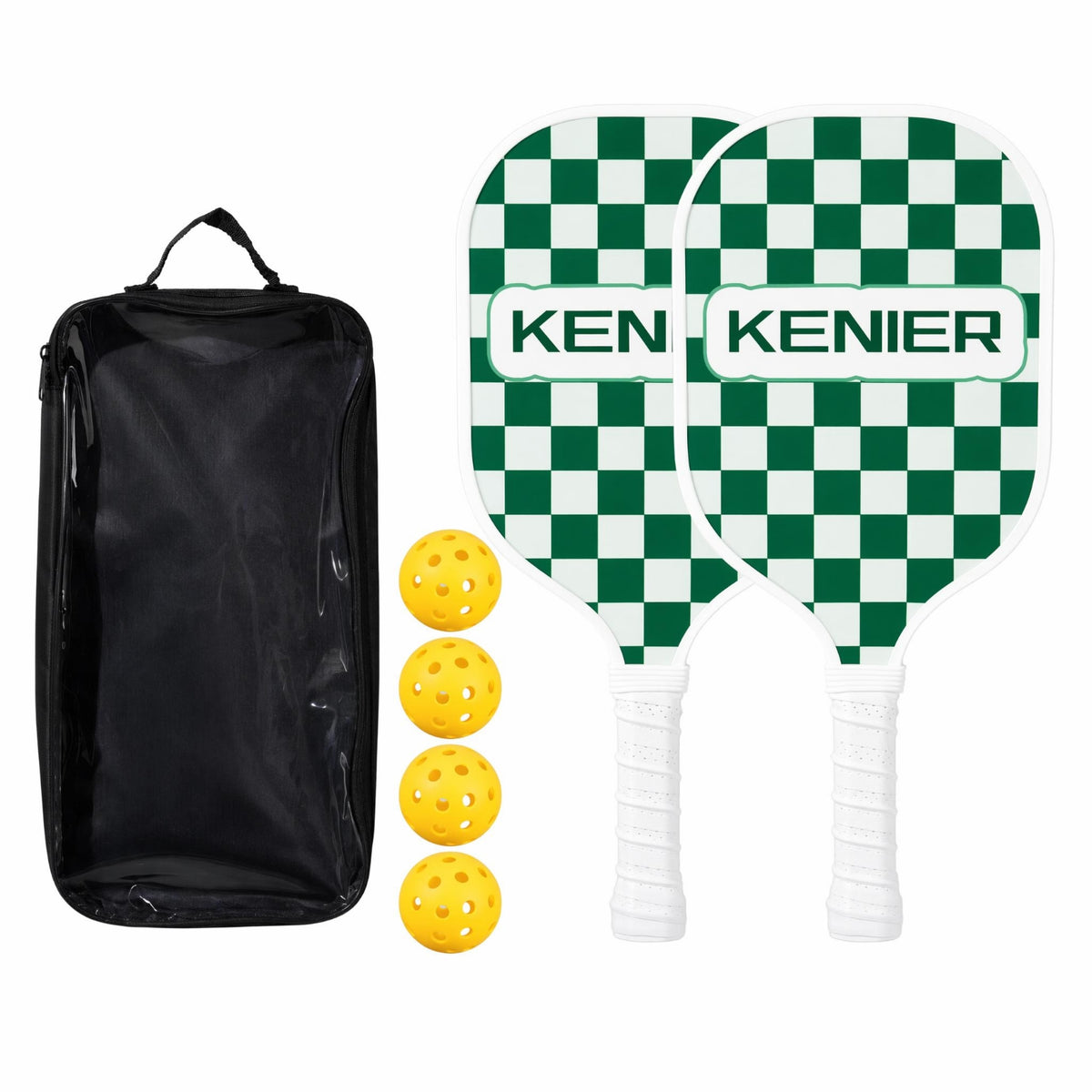 2 Pieces Wrapped Handle Pickleball Paddles with Balls and Bag White Edge Trim Pickleball Paddle Set Pair Sports Equipment Long-Lasting