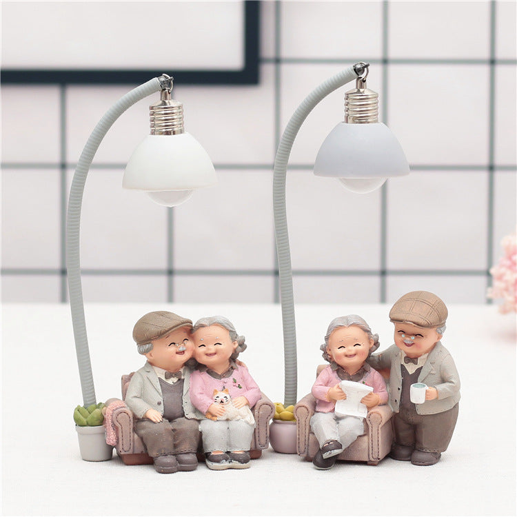 Resin Figurine Night Light - Elderly Couple Scenes - Home Decor