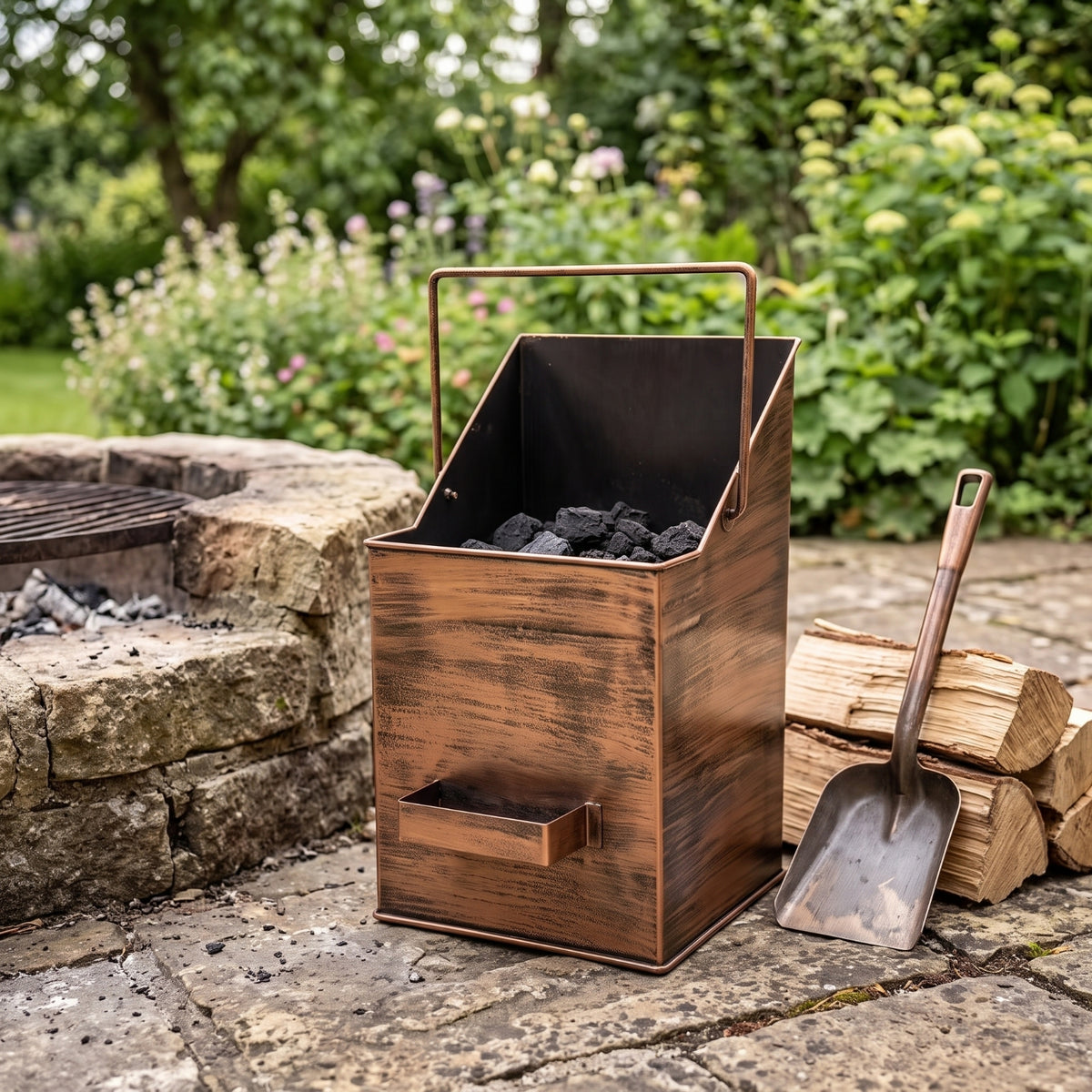 Rectangular Ash Bin with Shovel Holder Heat-Resistant Fireplace Ash Bin Easy to Carry Heavy-Duty for Wood Heater