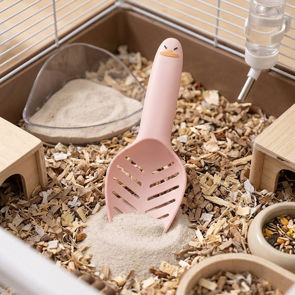 Mesh Sand Sifter for Hamster, Straight Handle, Small Animal Cage Cleaning Tool, 14.5cm x 5.5cm