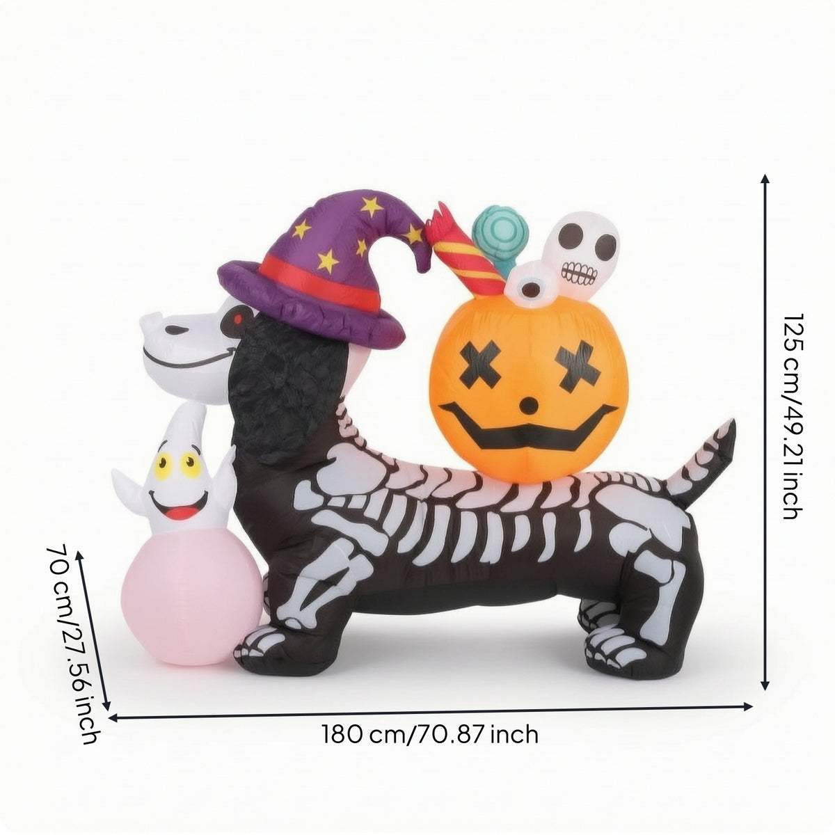 Halloween Inflatable Skeletal Dachshund Outdoor Inflatable Dachshund with Pumpkin Blow-up Spooky for Lawn, Porch