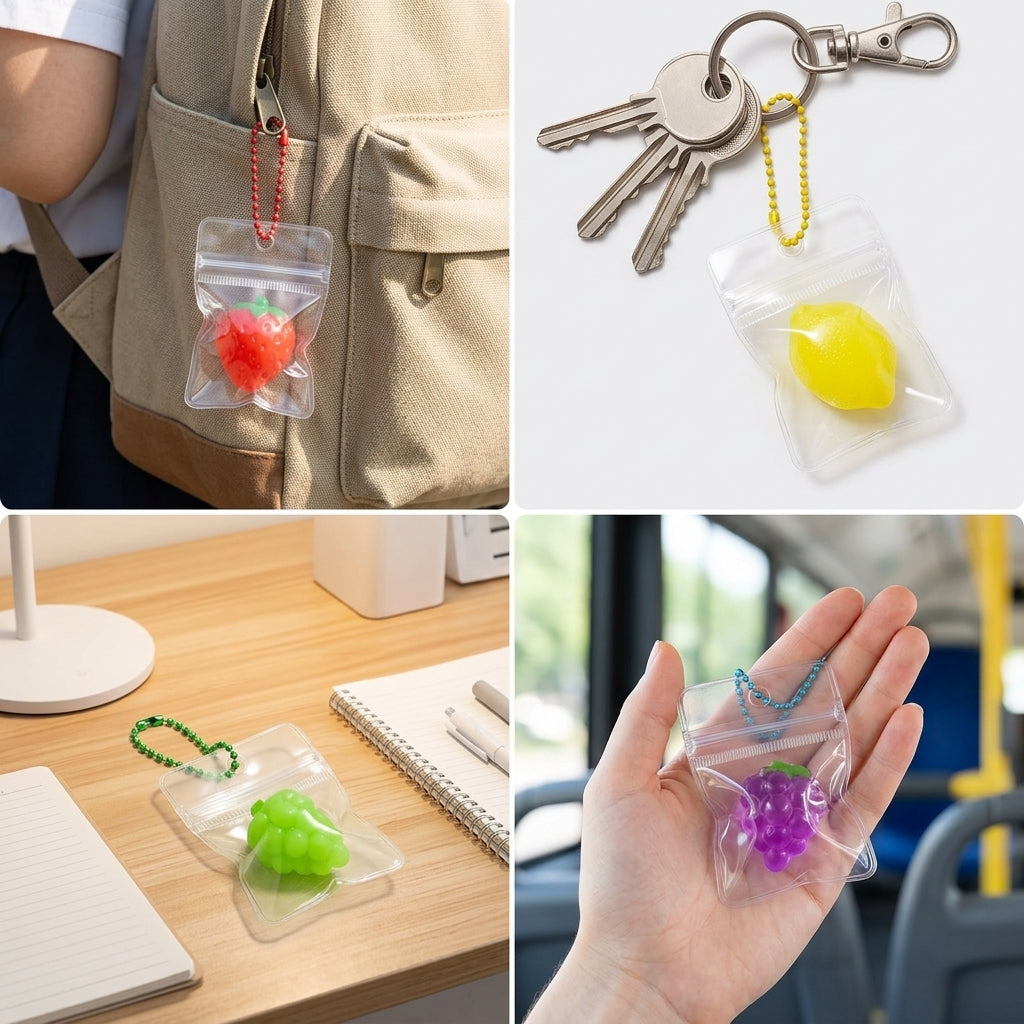Squeeze Fidget Toy, Fruit Shaped Stress Relief Toy for Kids and Adults, Bag Pendant