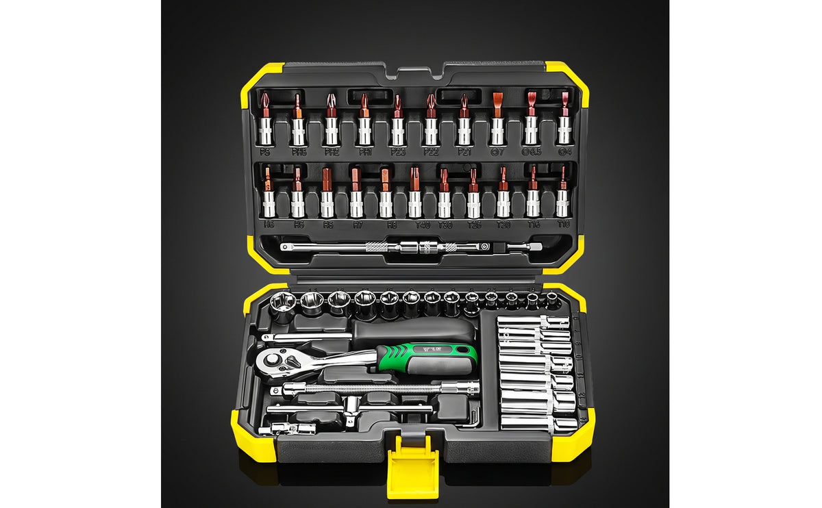 53 Pieces Socket Set with Hard Shell Case Polished Chrome Socket Wrench Set Organized Tool Kit with Hard Shell Case for Vehicle Owners, Garage