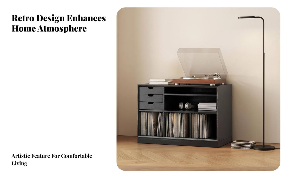 Durable Wood Construction Floor-Standing Vinyl Cabinet Freestanding Media Storage Multi-Compartment Design Household Furniture sturdy Duty for vinyl record storage Collectors, Music Lovers, Home Theater fans, Living Room, Bedroom, recreation Center
