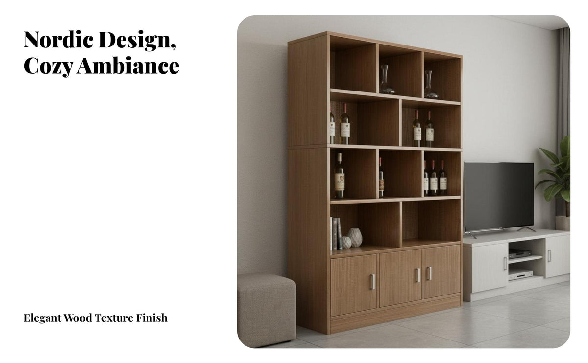 Modern Design Living Room Display Cabinet Large Capacity Freestanding Display Shelf Sturdy Construction Freestanding Bookcase with Doors Easy-to-Clean Surface for Collectors, Apartment Dwellers, Homeowners