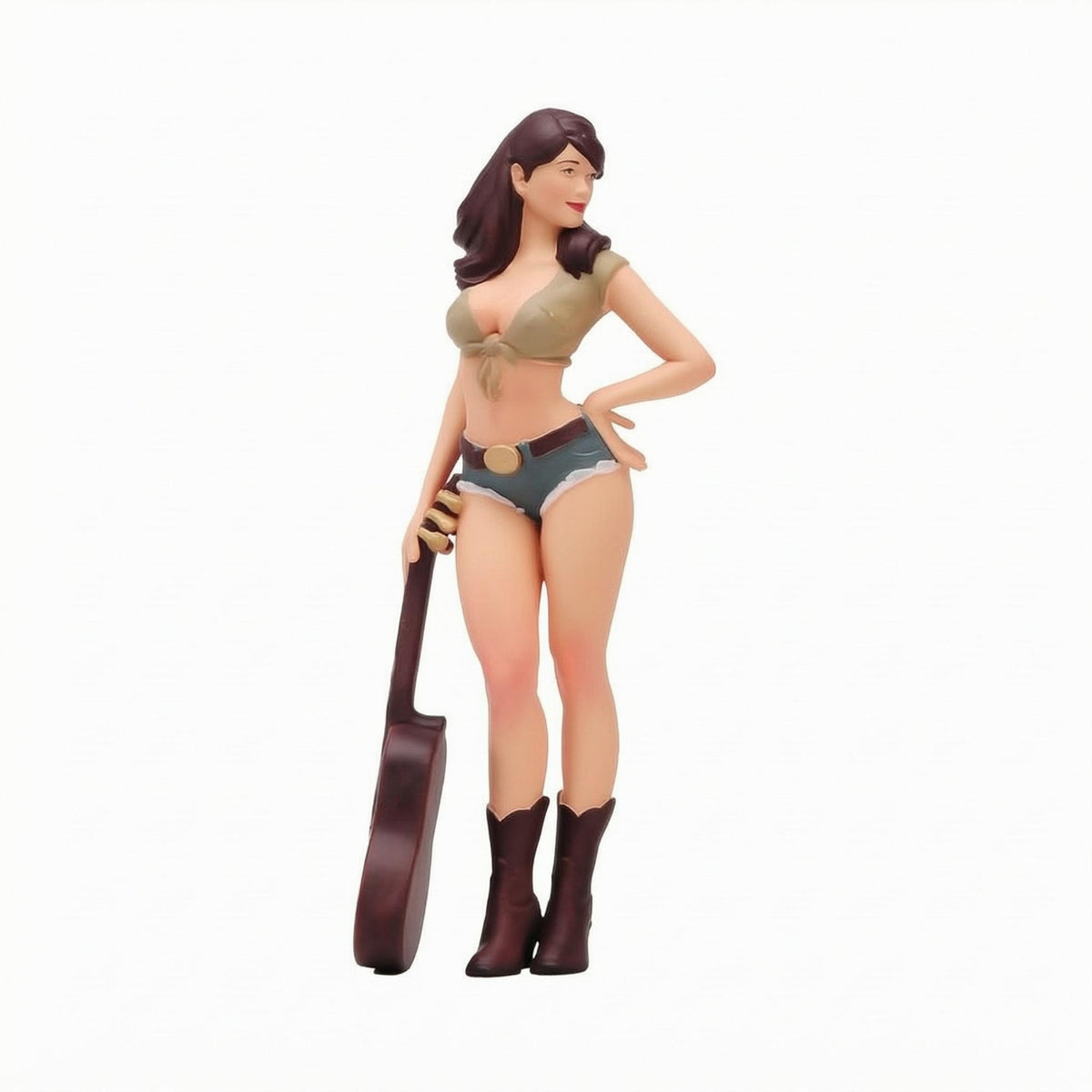 Hand Painted Resin Figurine 1/18 Scale Guitar Girl Figurine Dark Hair Home Decor
