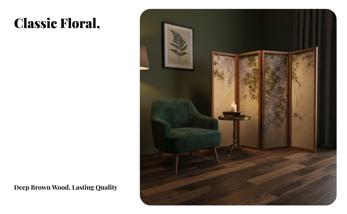 Foldable Design Wisteria Painting Partition High-Clarity Print Oriental Aesthetic Partition Handmade Vintage Aesthetic Folding Screen Waterproof for Interior Designers, Business Owners, Entryway, Restaurant, Guesthouse, Studio Apartment