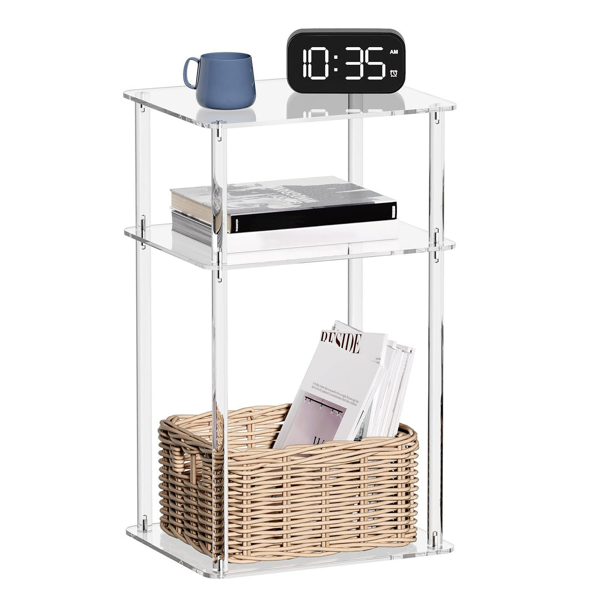 3-Tier Acrylic Square Table Small Nightstand for Living Room, Bedroom, Bedside, Heavy Duty
