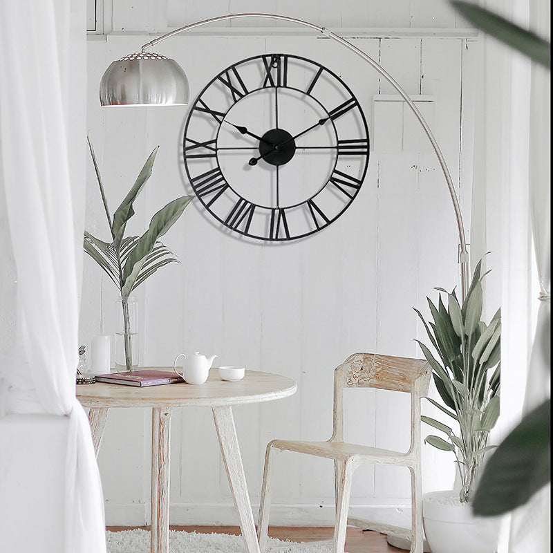 Round Metal Wall Clock with Roman Numerals