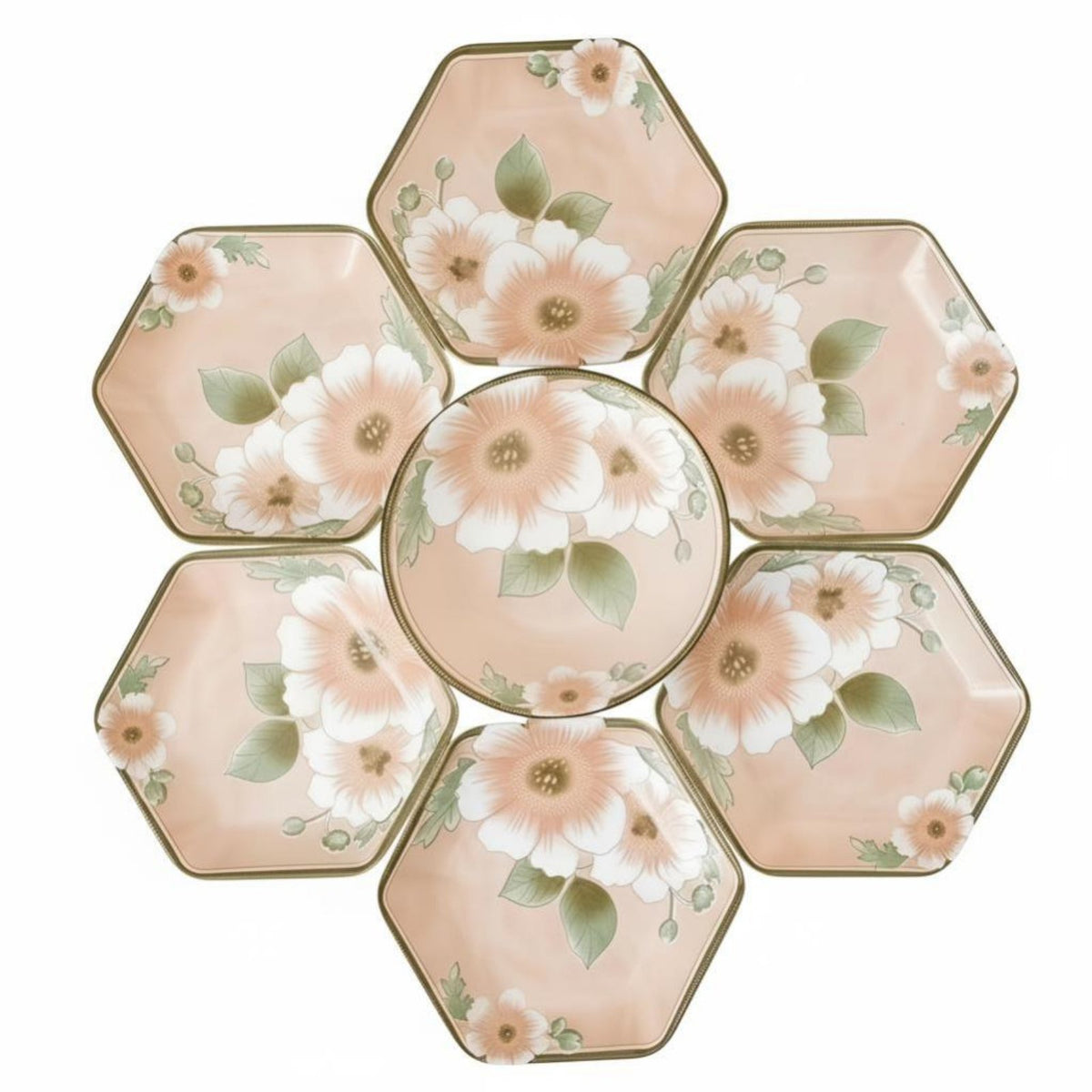 Floral Camellia Series Ceramic Tableware Set, Artistic Plates & Bowl, Home Dining, Retro Design