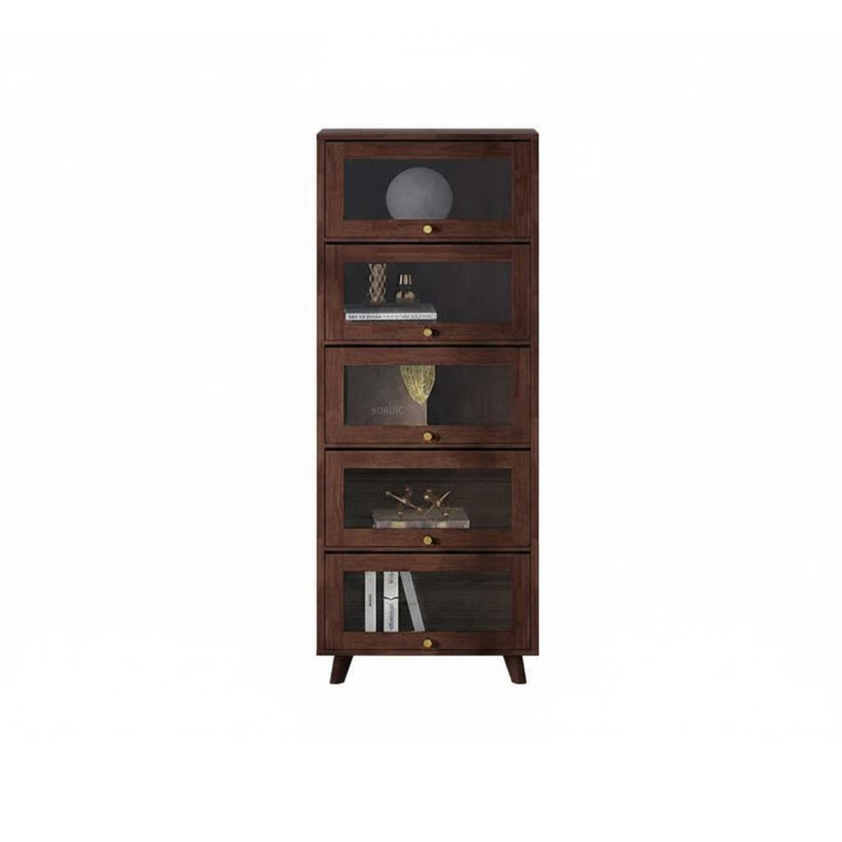 Bookcase Display Cabinet Freestanding Bookshelf Multi-layer Storage Cabinet with Solid Wood Frame Transparent Glass Doors Flip-up Door Storage Suitable for Living Room Bedroom Home Workspace
