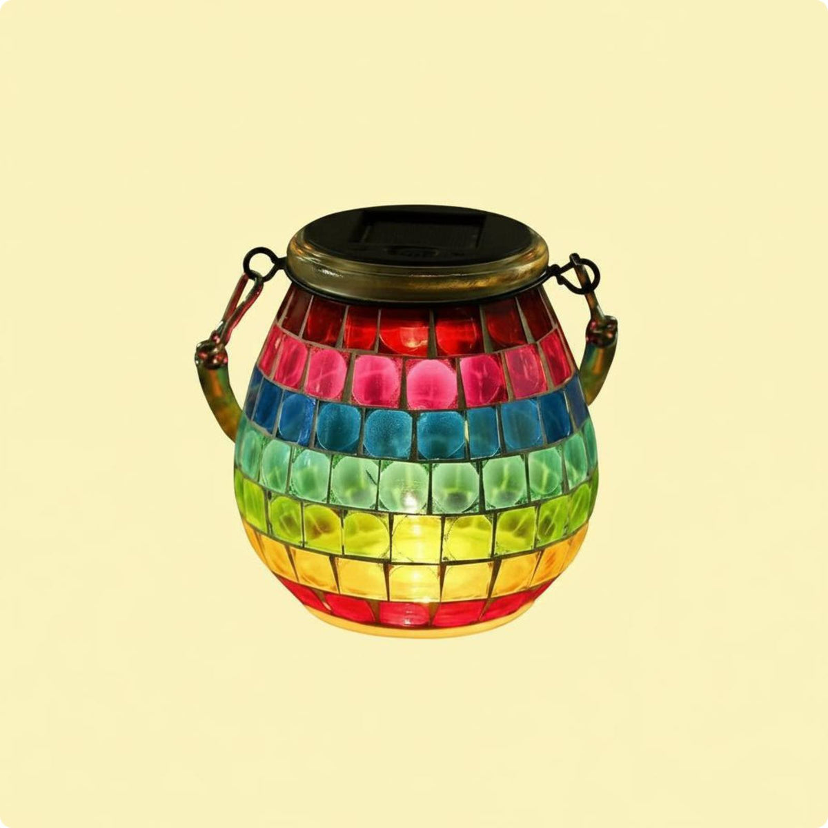 Solar Mosaic Lantern Portable Solar Glass Lantern Handmade Look for Nighttime