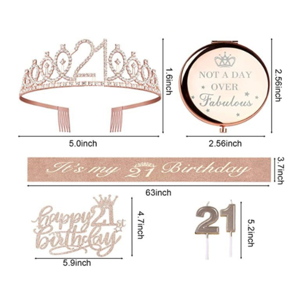 5 Pieces Numbered Birthday Crown Sash Kit Adjustable Fit for Girls