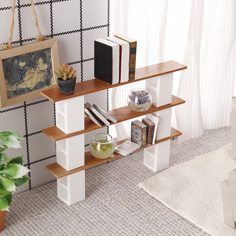 Miniature Cherry Wood Brick Bookshelf for Dollhouse