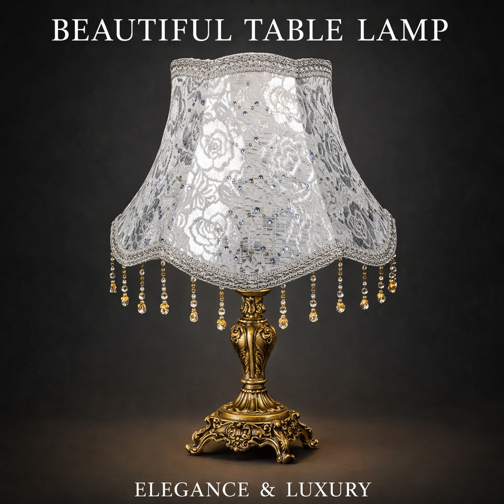 Light Shade with Beaded Trim for Ceiling and Table Lamps, Textile Lampshade for Living Room Decor and Bedroom