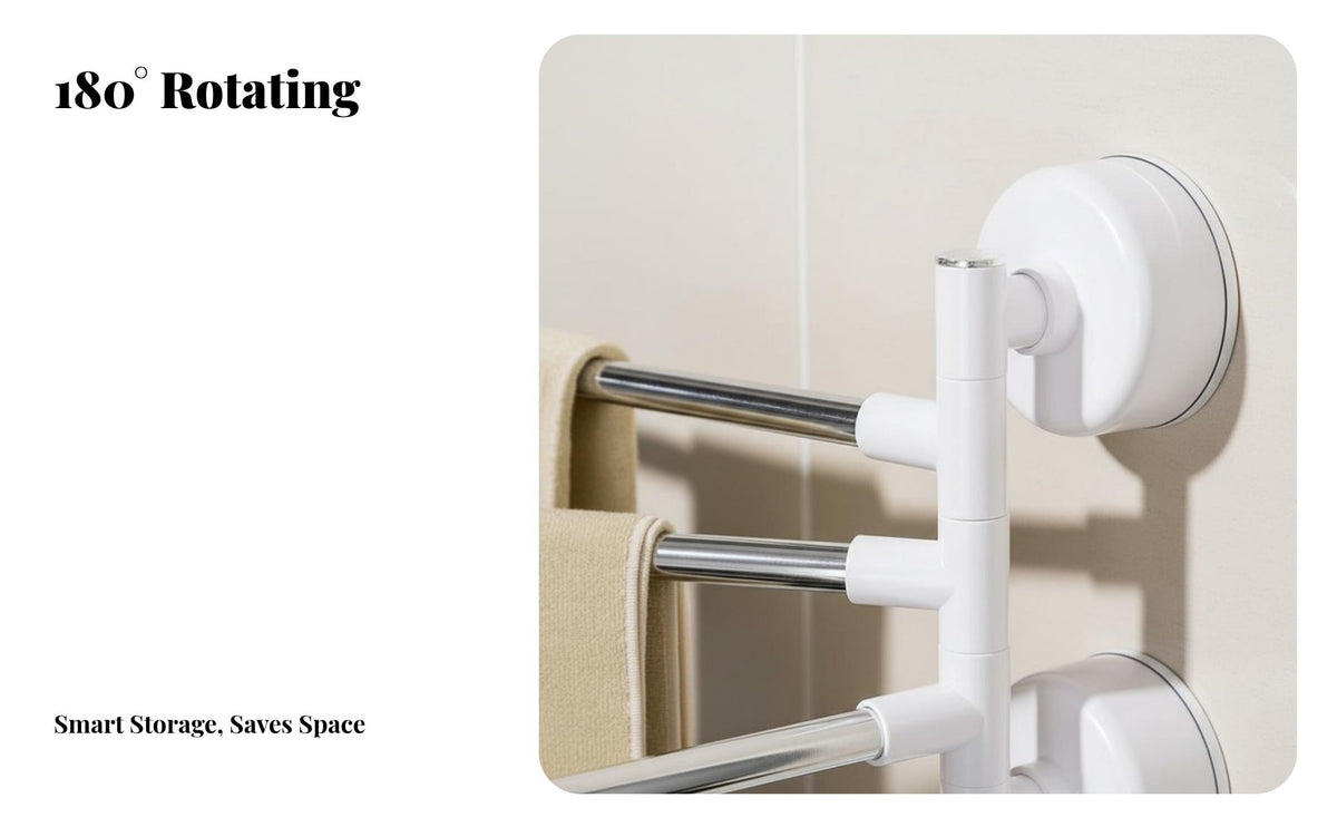 DrillDrillless Installation Swivel Arm Towel Bar 180° Rotating Multi-Rod Swivel Rack Space-Saving Bathroom Fixture Waterproof for Homeowners, Families, Students, Washroom, Dorm Room, Kitchen
