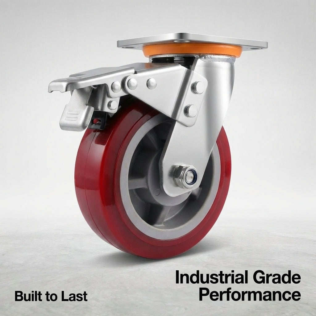 Heavy Duty Castor Wheels PU, Industrial Casters with Brake Heavy Duty, Duty Castor Wheels Brakes, Polyurethane Double Bearing Trolley Wheels